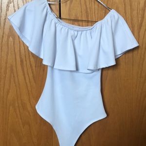 Off the shoulder white body suit
